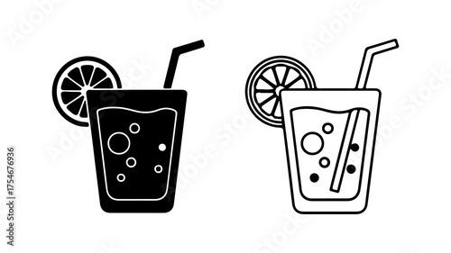 Lemonade glass with slice and straw with transparent background