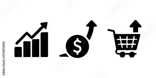 Financial growth and success icons representing business progress