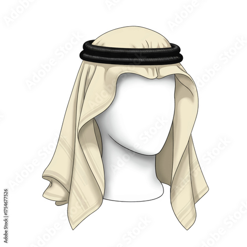 Traditional Arabic Headwear A Detailed Illustration of a Keffiyeh and Agal