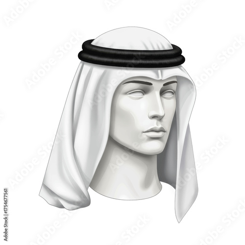 Illustration of a traditional Arab headscarf and black agal on a mannequin head
