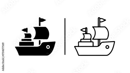 Sailing ship icon set with transparent background