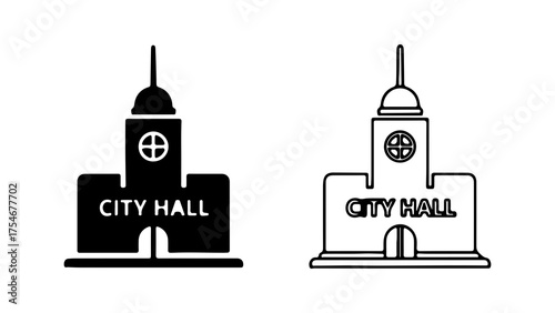 City hall building icons with transparent background