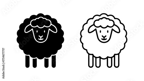 Black and white sheep icons with transparent background