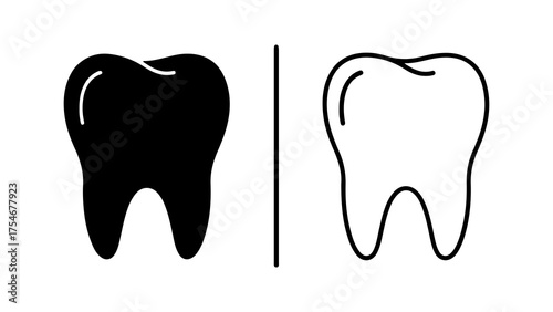 Tooth icon with outline and solid fill with transparent background