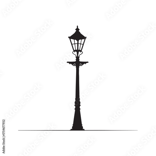 Illustration of silhouette of a vintage street lamp, casting a subtle shadow below