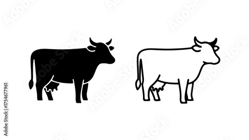Cow outline and silhouette with transparent background