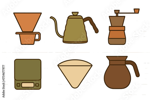 Manual coffee brewing equipment set including grinder kettle and pour over tools
