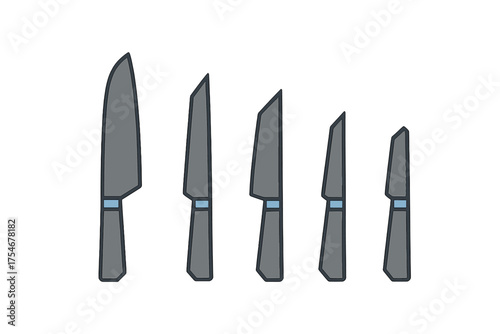 Professional kitchen knives set including chef, utility, and paring blades for food preparation