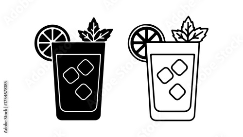 Lemon drink with mint and ice with transparent background