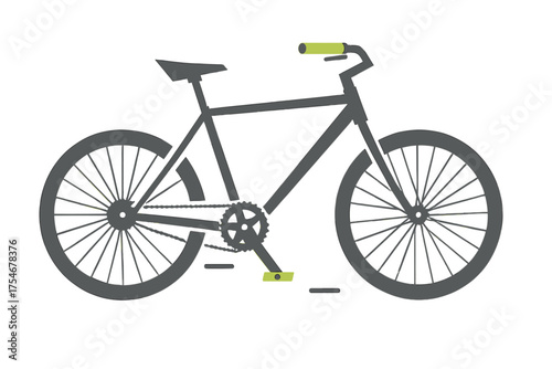 Stylized dark gray city bike with bright green handlebars and pedals, isolated graphic