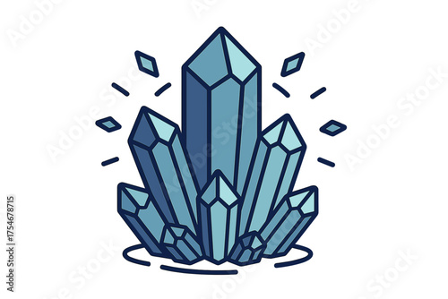 Blue glowing faceted crystal cluster icon symbolizing magic, energy, and geology