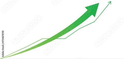Green arrow pointing upwards representing growth and positive trend isolated on white background for business presentations