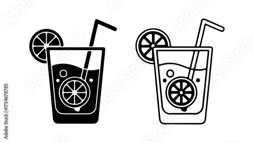 Citrus drinks with straws and orange slices with transparent background