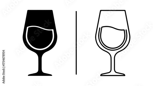 Wine glasses with outline and solid fill with transparent background