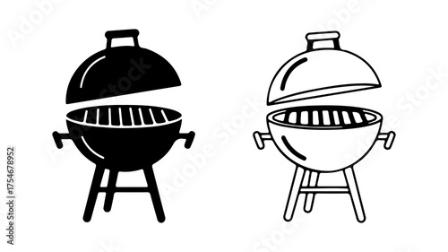 Grills with open lids and transparent background