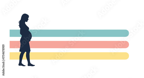 A serene silhouette of an expectant mother stands gracefully against a backdrop of soft, colorful pastel stripes, symbolizing new beginnings and growth.