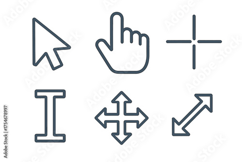Set of common computer mouse cursors and interface pointers for web design