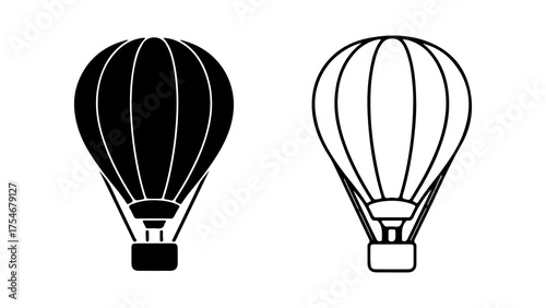 Hot air balloons outline and solid with transparent background