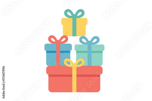 Festive pile of brightly colored gift boxes tied with decorative bows for holidays and special occasions