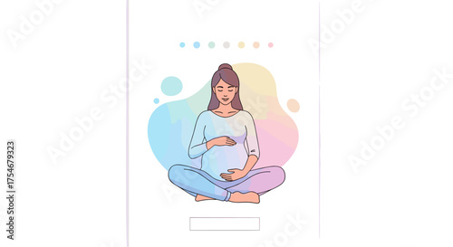 A serene pregnant woman practices mindful meditation, embracing the journey of motherhood with peace and anticipation in a soft, pastel-hued setting.