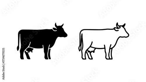 Cow outline and silhouette with transparent background
