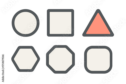 Six fundamental geometric shapes including circle square triangle hexagon octagon and rounded square
