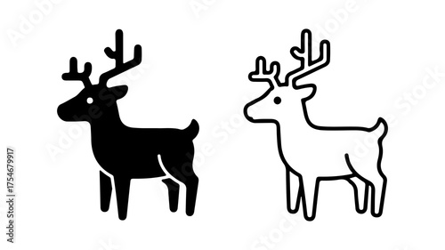 Deer icons with outline and solid fill with transparent background