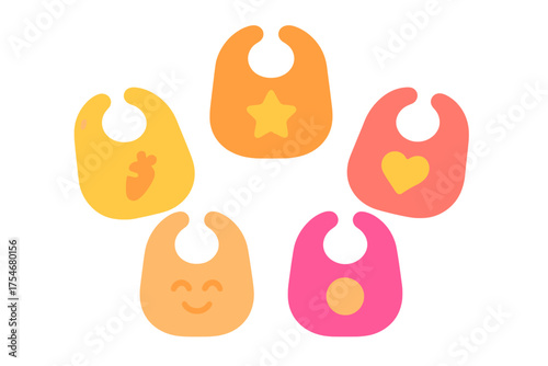 Colorful baby bibs with cute simple designs for infant feeding and childcare