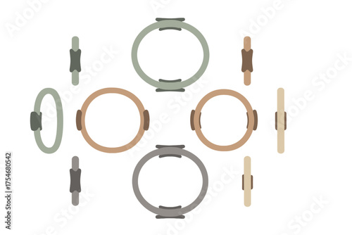 Set of Pilates magic circles and resistance rings in neutral colors for fitness and core training