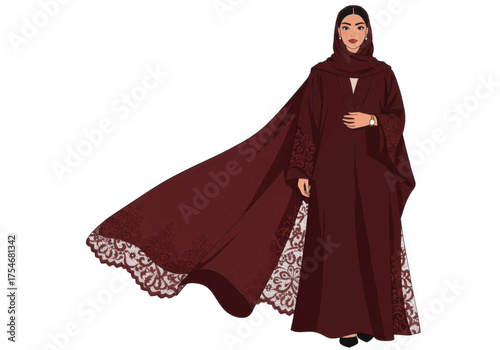 Elegant Arabic Abaya with Lace Details, Traditional Islamic Dress for Women