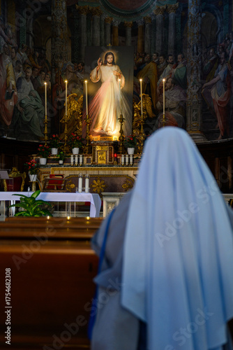 The Altar with the Divine Mercy image in Chiesa di Santo Spirito in Sassia [Church of the Holy Spirit in the Saxon District] in Rome, Italy.