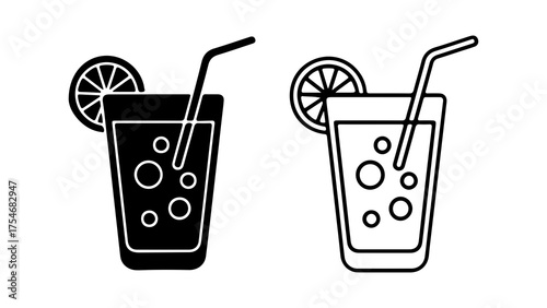 Refreshing drink with lemon and straw with transparent background