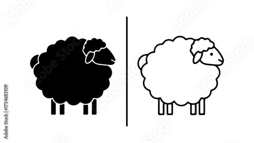 Sheep icon set with black and white styles