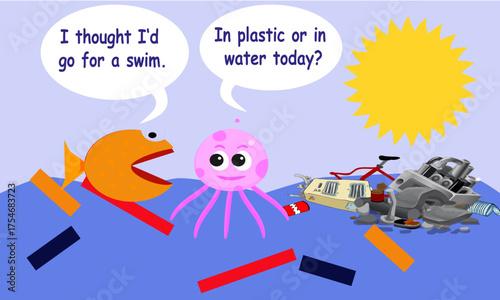 Plastic in the Sea Cartoon