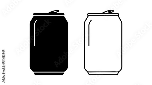Aluminum cans with outline and solid fill with transparent background