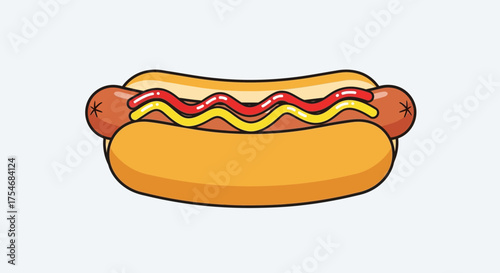 Classic Hot Dog with Ketchup and Mustard on a Bun.