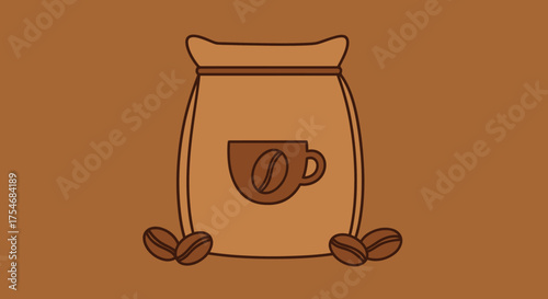 Coffee Bean Sack with Cup and Beans Illustration.