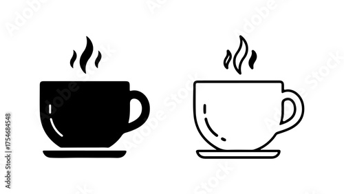 Hot beverage cups with steam with transparent background