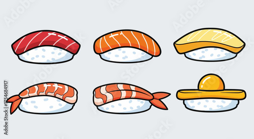 Delicious Assortment of Fresh Sushi Nigiri Pieces with Various Toppings.