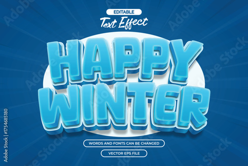 Happy winter editable text effect with 3d blue text 