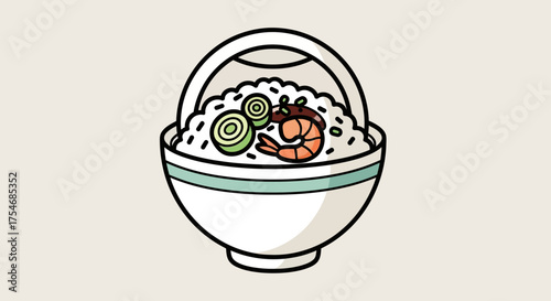 Delicious Shrimp and Rice Bowl with Green Onions.