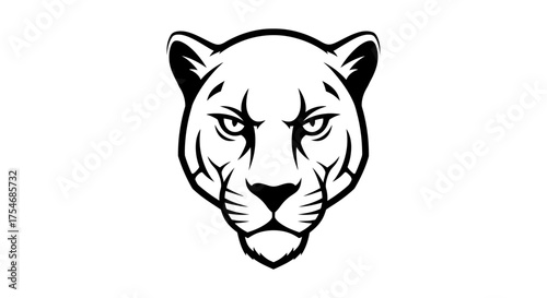 Front view of a panther head in black and white