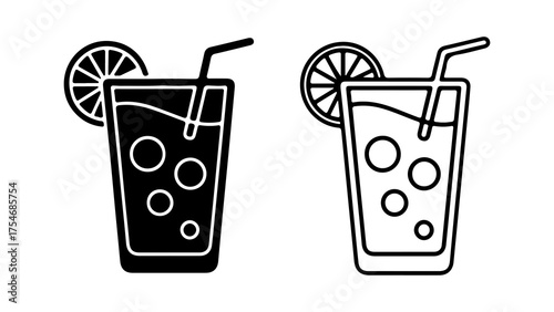 Lemonade glass with slice and straw with transparent background