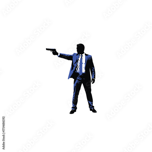 Illustration of a man in a suit pointing a gun, concept of crime and violence