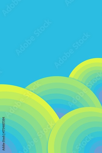 abstract landscape of rolling hills in pastel shades with a clear blue sky