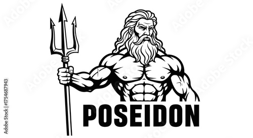 Poseidon god of the sea with trident in hand