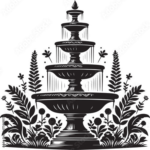 Water fountain silhouette vector illustration isolated on a white background