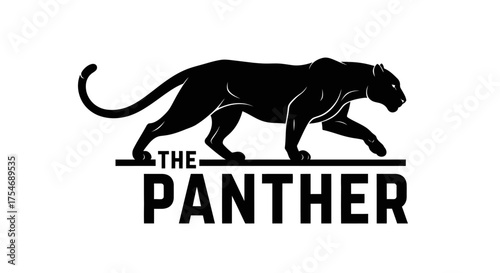 Black panther walking on a line, logo design