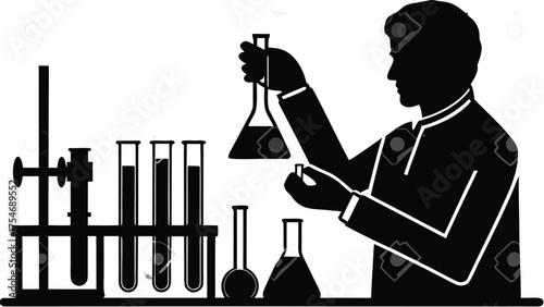 Scientist conducting research mixing chemicals in laboratory, modern science innovation and discovery