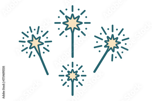 Retro style glowing sparklers set with star tips in a traditional tattoo aesthetic